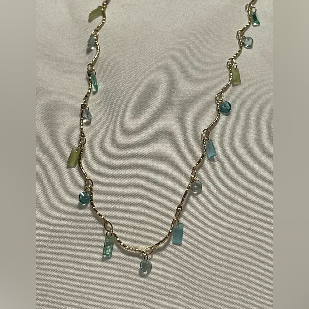Anthropologie Gold-Tone Necklace with Blue and Green Beads - Picture 2 of 5